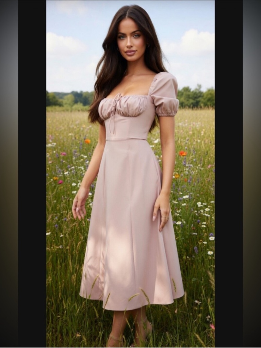 House of CB ‘TALLULAH’ Blush Puff Sleeve Midi Sundress/ XSmall US2-4 $209